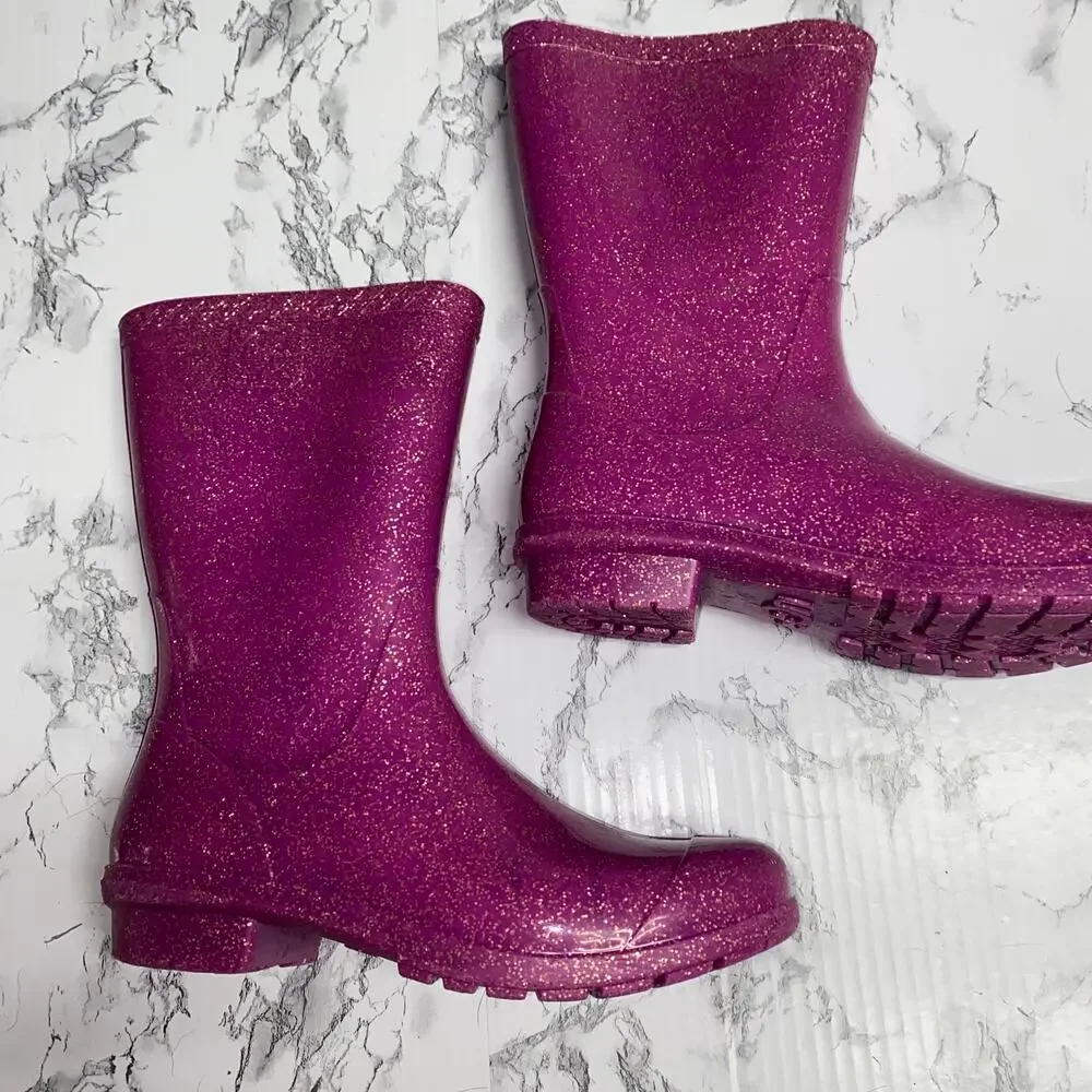 UGG Girls Pink Rubber Glitter Raana Rain Boots Youth Size 4
